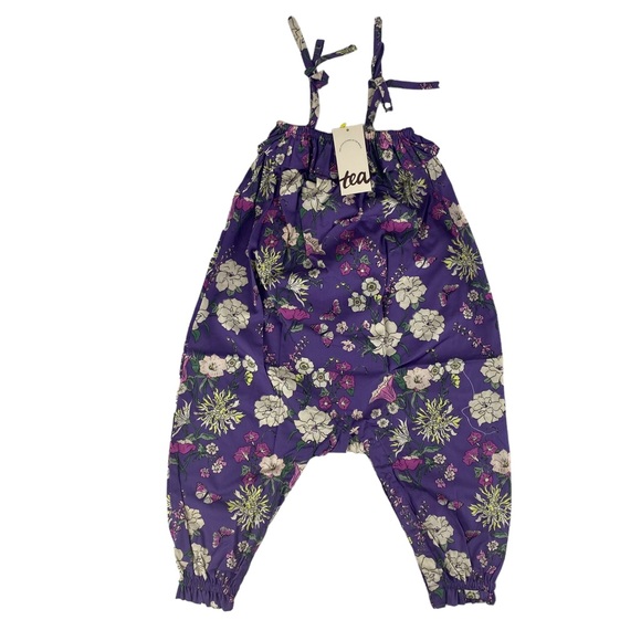 NWT Tea Collection Tie Shoulder Floral Baby Romper - Size 18-24M - Picture 1 of 9